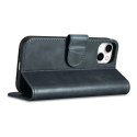 ICarer Oil Wax Wallet Case 2in1 etui iPhone 14 Plus skórzany pokrowiec z klapką Anti-RFID niebieski (WMI14220723-BU)