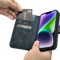ICarer Oil Wax Wallet Case 2in1 etui iPhone 14 Plus skórzany pokrowiec z klapką Anti-RFID niebieski (WMI14220723-BU)