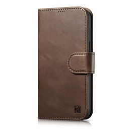 ICarer Oil Wax Wallet Case 2in1 etui iPhone 14 Pro Max skórzany pokrowiec z klapką Anti-RFID brązowy (WMI14220724-BN)