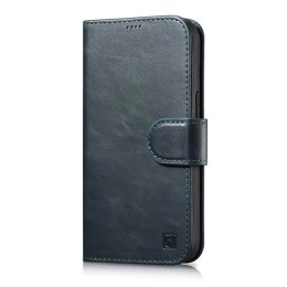 ICarer Oil Wax Wallet Case 2in1 etui iPhone 14 Pro Max skórzany pokrowiec z klapką Anti-RFID niebieski (WMI14220724-BU)
