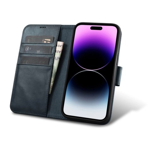 ICarer Oil Wax Wallet Case 2in1 etui iPhone 14 Pro Max skórzany pokrowiec z klapką Anti-RFID niebieski (WMI14220724-BU) ICarer Oil Wax Wallet Case 2in1 etui iPhone 14 Pro Max skórzany pokrowiec z klapką Anti-RFID niebieski (WMI14220724-BU)