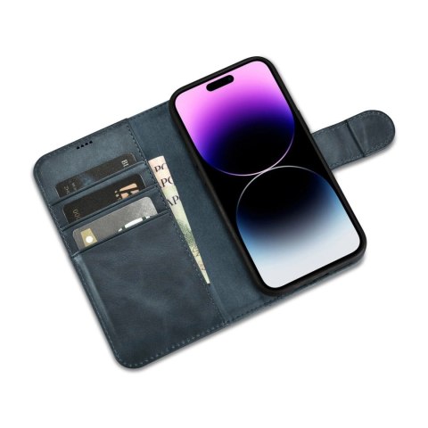 ICarer Oil Wax Wallet Case 2in1 etui iPhone 14 Pro Max skórzany pokrowiec z klapką Anti-RFID niebieski (WMI14220724-BU) ICarer Oil Wax Wallet Case 2in1 etui iPhone 14 Pro Max skórzany pokrowiec z klapką Anti-RFID niebieski (WMI14220724-BU)