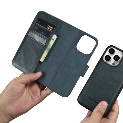 ICarer Oil Wax Wallet Case 2in1 etui iPhone 14 Pro Max skórzany pokrowiec z klapką Anti-RFID niebieski (WMI14220724-BU) ICarer Oil Wax Wallet Case 2in1 etui iPhone 14 Pro Max skórzany pokrowiec z klapką Anti-RFID niebieski (WMI14220724-BU)