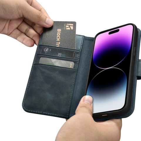 ICarer Oil Wax Wallet Case 2in1 etui iPhone 14 Pro Max skórzany pokrowiec z klapką Anti-RFID niebieski (WMI14220724-BU) ICarer Oil Wax Wallet Case 2in1 etui iPhone 14 Pro Max skórzany pokrowiec z klapką Anti-RFID niebieski (WMI14220724-BU)