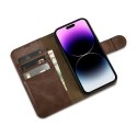 ICarer Oil Wax Wallet Case 2in1 etui iPhone 14 Pro skórzany pokrowiec z klapką Anti-RFID brązowy (WMI14220722-BN)