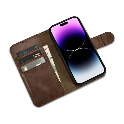 ICarer Oil Wax Wallet Case 2in1 etui iPhone 14 Pro skórzany pokrowiec z klapką Anti-RFID brązowy (WMI14220722-BN) ICarer Oil Wax Wallet Case 2in1 etui iPhone 14 Pro skórzany pokrowiec z klapką Anti-RFID brązowy (WMI14220722-BN)