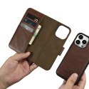 ICarer Oil Wax Wallet Case 2in1 etui iPhone 14 Pro skórzany pokrowiec z klapką Anti-RFID brązowy (WMI14220722-BN)