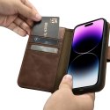 ICarer Oil Wax Wallet Case 2in1 etui iPhone 14 Pro skórzany pokrowiec z klapką Anti-RFID brązowy (WMI14220722-BN)