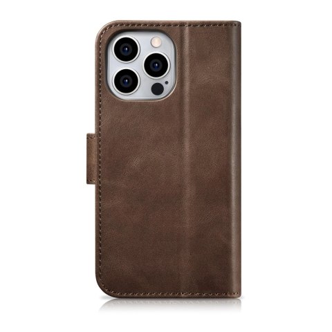 ICarer Oil Wax Wallet Case 2in1 etui iPhone 14 Pro skórzany pokrowiec z klapką Anti-RFID brązowy (WMI14220722-BN) ICarer Oil Wax Wallet Case 2in1 etui iPhone 14 Pro skórzany pokrowiec z klapką Anti-RFID brązowy (WMI14220722-BN)