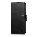 ICarer Oil Wax Wallet Case 2in1 etui iPhone 14 Pro skórzany pokrowiec z klapką Anti-RFID czarny (WMI14220722-BK)