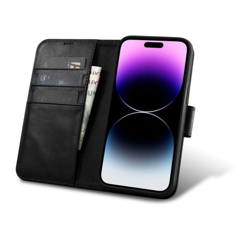 ICarer Oil Wax Wallet Case 2in1 etui iPhone 14 Pro skórzany pokrowiec z klapką Anti-RFID czarny (WMI14220722-BK) ICarer Oil Wax Wallet Case 2in1 etui iPhone 14 Pro skórzany pokrowiec z klapką Anti-RFID czarny (WMI14220722-BK)