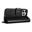 ICarer Oil Wax Wallet Case 2in1 etui iPhone 14 Pro skórzany pokrowiec z klapką Anti-RFID czarny (WMI14220722-BK)