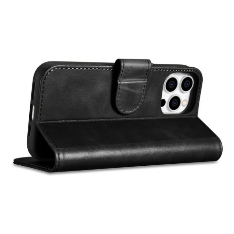 ICarer Oil Wax Wallet Case 2in1 etui iPhone 14 Pro skórzany pokrowiec z klapką Anti-RFID czarny (WMI14220722-BK) ICarer Oil Wax Wallet Case 2in1 etui iPhone 14 Pro skórzany pokrowiec z klapką Anti-RFID czarny (WMI14220722-BK)