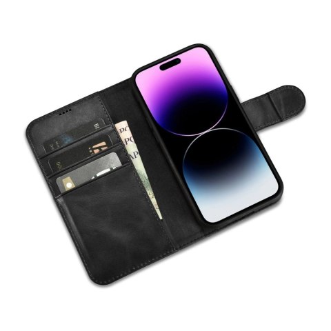 ICarer Oil Wax Wallet Case 2in1 etui iPhone 14 Pro skórzany pokrowiec z klapką Anti-RFID czarny (WMI14220722-BK) ICarer Oil Wax Wallet Case 2in1 etui iPhone 14 Pro skórzany pokrowiec z klapką Anti-RFID czarny (WMI14220722-BK)