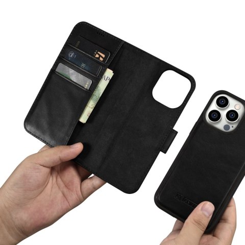 ICarer Oil Wax Wallet Case 2in1 etui iPhone 14 Pro skórzany pokrowiec z klapką Anti-RFID czarny (WMI14220722-BK) ICarer Oil Wax Wallet Case 2in1 etui iPhone 14 Pro skórzany pokrowiec z klapką Anti-RFID czarny (WMI14220722-BK)