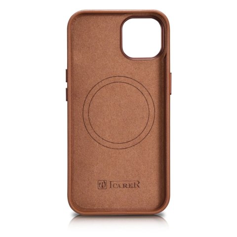 ICarer Case Leather pokrowiec etui z naturalnej skóry do iPhone 14 Plus brązowy (kompatybilne z MagSafe) ICarer Case Leather pokrowiec etui z naturalnej skóry do iPhone 14 Plus brązowy (kompatybilne z MagSafe)