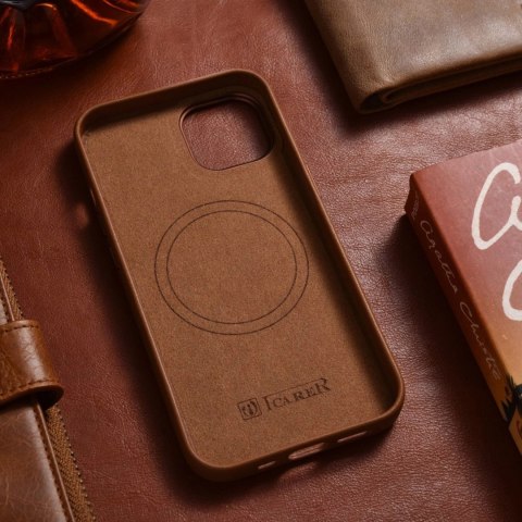 ICarer Case Leather pokrowiec etui z naturalnej skóry do iPhone 14 Plus brązowy (kompatybilne z MagSafe) ICarer Case Leather pokrowiec etui z naturalnej skóry do iPhone 14 Plus brązowy (kompatybilne z MagSafe)