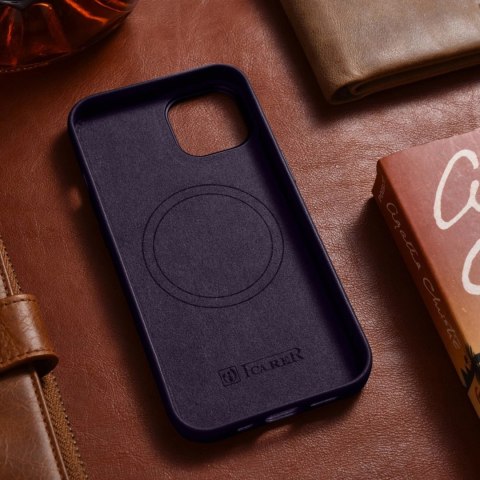ICarer Case Leather pokrowiec etui z naturalnej skóry do iPhone 14 Plus ciemnofioletowy (kompatybilne z MagSafe) ICarer Case Leather pokrowiec etui z naturalnej skóry do iPhone 14 Plus ciemnofioletowy (kompatybilne z MagSafe)
