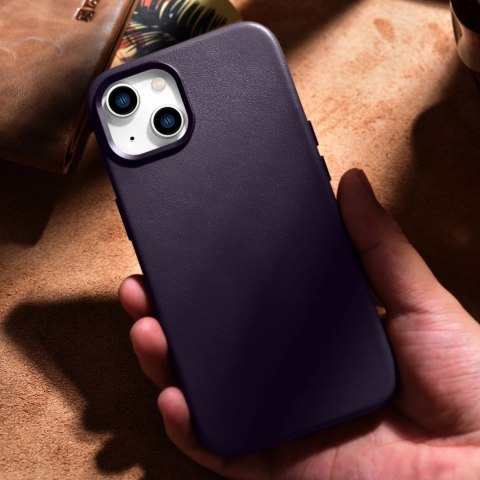 ICarer Case Leather pokrowiec etui z naturalnej skóry do iPhone 14 Plus ciemnofioletowy (kompatybilne z MagSafe) ICarer Case Leather pokrowiec etui z naturalnej skóry do iPhone 14 Plus ciemnofioletowy (kompatybilne z MagSafe)