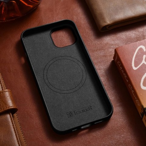 ICarer Case Leather pokrowiec etui z naturalnej skóry do iPhone 14 Plus czarny (kompatybilne z MagSafe) ICarer Case Leather pokrowiec etui z naturalnej skóry do iPhone 14 Plus czarny (kompatybilne z MagSafe)