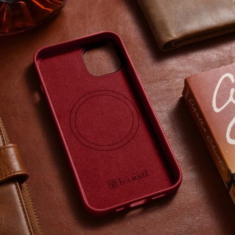 ICarer Case Leather pokrowiec etui z naturalnej skóry do iPhone 14 Plus czerwony (kompatybilne z MagSafe) ICarer Case Leather pokrowiec etui z naturalnej skóry do iPhone 14 Plus czerwony (kompatybilne z MagSafe)