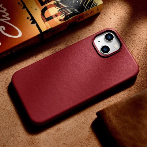ICarer Case Leather pokrowiec etui z naturalnej skóry do iPhone 14 Plus czerwony (kompatybilne z MagSafe) ICarer Case Leather pokrowiec etui z naturalnej skóry do iPhone 14 Plus czerwony (kompatybilne z MagSafe)