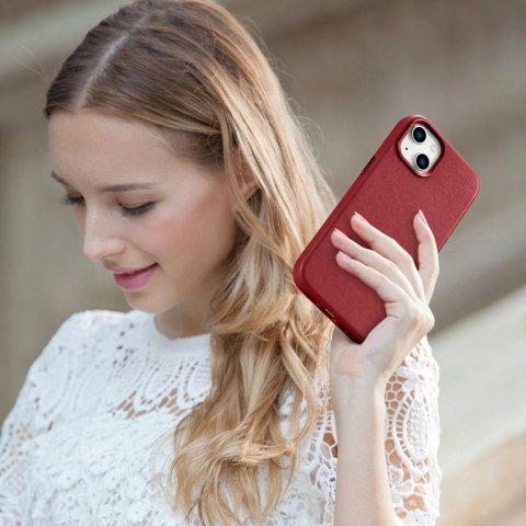 ICarer Case Leather pokrowiec etui z naturalnej skóry do iPhone 14 Plus czerwony (kompatybilne z MagSafe) ICarer Case Leather pokrowiec etui z naturalnej skóry do iPhone 14 Plus czerwony (kompatybilne z MagSafe)