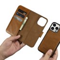ICarer Oil Wax Wallet Case 2in1 etui iPhone 14 Pro Max skórzany pokrowiec z klapką Anti-RFID brązowy (WMI14220724-TN)