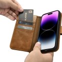 ICarer Oil Wax Wallet Case 2in1 etui iPhone 14 Pro Max skórzany pokrowiec z klapką Anti-RFID brązowy (WMI14220724-TN)