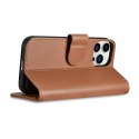ICarer Wallet Case 2in1 etui iPhone 14 Pro Max skórzany pokrowiec z klapką Anti-RFID brązowy (WMI14220728-BN)