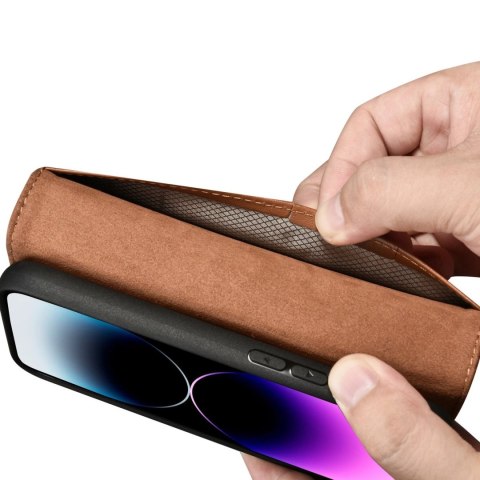 ICarer Wallet Case 2in1 etui iPhone 14 Pro Max skórzany pokrowiec z klapką Anti-RFID brązowy (WMI14220728-BN) ICarer Wallet Case 2in1 etui iPhone 14 Pro Max skórzany pokrowiec z klapką Anti-RFID brązowy (WMI14220728-BN)