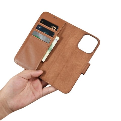 ICarer Wallet Case 2in1 etui iPhone 14 Pro Max skórzany pokrowiec z klapką Anti-RFID brązowy (WMI14220728-BN) ICarer Wallet Case 2in1 etui iPhone 14 Pro Max skórzany pokrowiec z klapką Anti-RFID brązowy (WMI14220728-BN)