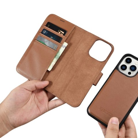 ICarer Wallet Case 2in1 etui iPhone 14 Pro Max skórzany pokrowiec z klapką Anti-RFID brązowy (WMI14220728-BN) ICarer Wallet Case 2in1 etui iPhone 14 Pro Max skórzany pokrowiec z klapką Anti-RFID brązowy (WMI14220728-BN)
