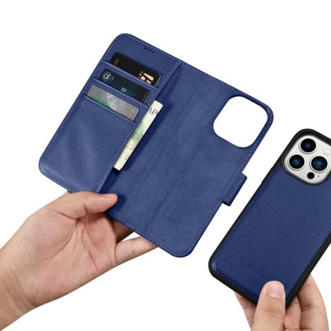 ICarer Wallet Case 2in1 etui iPhone 14 Pro Max skórzany pokrowiec z klapką Anti-RFID niebieski (WMI14220728-BU) ICarer Wallet Case 2in1 etui iPhone 14 Pro Max skórzany pokrowiec z klapką Anti-RFID niebieski (WMI14220728-BU)