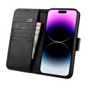 ICarer Wallet Case 2in1 etui iPhone 14 Pro skórzany pokrowiec z klapką Anti-RFID czarny (WMI14220726-BK)
