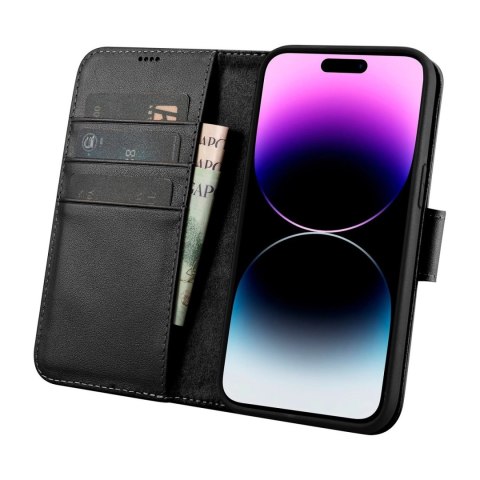 ICarer Wallet Case 2in1 etui iPhone 14 Pro skórzany pokrowiec z klapką Anti-RFID czarny (WMI14220726-BK) ICarer Wallet Case 2in1 etui iPhone 14 Pro skórzany pokrowiec z klapką Anti-RFID czarny (WMI14220726-BK)