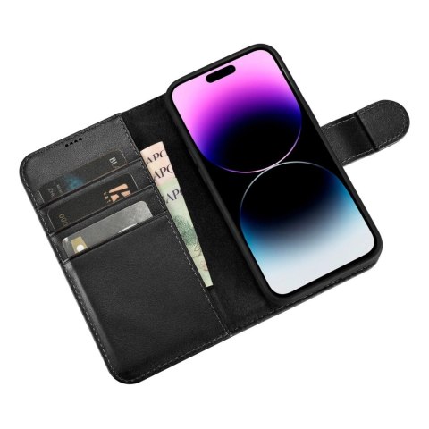 ICarer Wallet Case 2in1 etui iPhone 14 Pro skórzany pokrowiec z klapką Anti-RFID czarny (WMI14220726-BK) ICarer Wallet Case 2in1 etui iPhone 14 Pro skórzany pokrowiec z klapką Anti-RFID czarny (WMI14220726-BK)