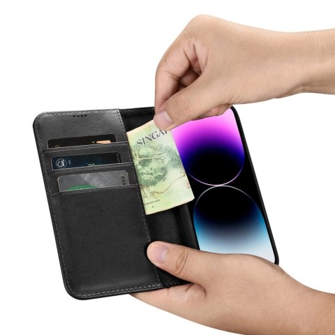 ICarer Wallet Case 2in1 etui iPhone 14 Pro skórzany pokrowiec z klapką Anti-RFID czarny (WMI14220726-BK) ICarer Wallet Case 2in1 etui iPhone 14 Pro skórzany pokrowiec z klapką Anti-RFID czarny (WMI14220726-BK)