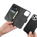 ICarer Wallet Case 2in1 etui iPhone 14 Pro skórzany pokrowiec z klapką Anti-RFID czarny (WMI14220726-BK)