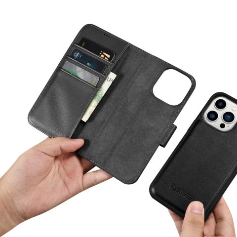 ICarer Wallet Case 2in1 etui iPhone 14 Pro skórzany pokrowiec z klapką Anti-RFID czarny (WMI14220726-BK) ICarer Wallet Case 2in1 etui iPhone 14 Pro skórzany pokrowiec z klapką Anti-RFID czarny (WMI14220726-BK)