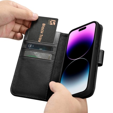 ICarer Wallet Case 2in1 etui iPhone 14 Pro skórzany pokrowiec z klapką Anti-RFID czarny (WMI14220726-BK) ICarer Wallet Case 2in1 etui iPhone 14 Pro skórzany pokrowiec z klapką Anti-RFID czarny (WMI14220726-BK)