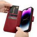 ICarer Wallet Case 2in1 etui iPhone 14 Pro skórzany pokrowiec z klapką Anti-RFID czerwony (WMI14220726-RD)
