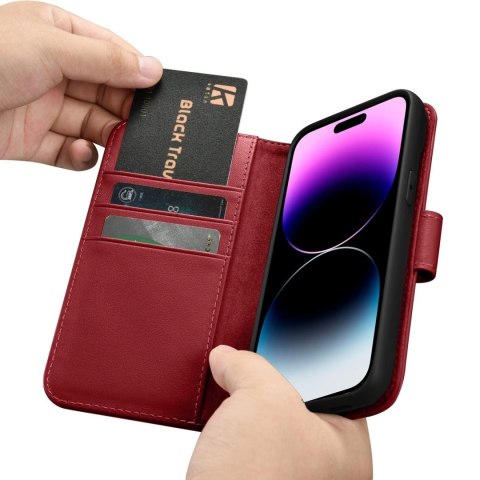 ICarer Wallet Case 2in1 etui iPhone 14 Pro skórzany pokrowiec z klapką Anti-RFID czerwony (WMI14220726-RD) ICarer Wallet Case 2in1 etui iPhone 14 Pro skórzany pokrowiec z klapką Anti-RFID czerwony (WMI14220726-RD)