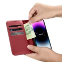 ICarer Wallet Case 2in1 etui iPhone 14 Pro skórzany pokrowiec z klapką Anti-RFID czerwony (WMI14220726-RD)