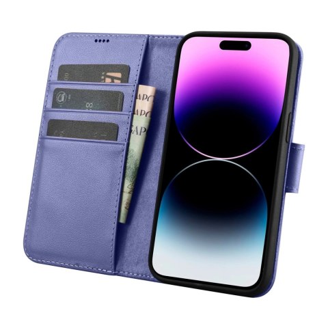 ICarer Wallet Case 2in1 etui iPhone 14 Pro skórzany pokrowiec z klapką Anti-RFID jasnofioletowy (WMI14220726-LP) ICarer Wallet Case 2in1 etui iPhone 14 Pro skórzany pokrowiec z klapką Anti-RFID jasnofioletowy (WMI14220726-LP)