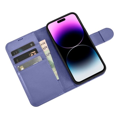 ICarer Wallet Case 2in1 etui iPhone 14 Pro skórzany pokrowiec z klapką Anti-RFID jasnofioletowy (WMI14220726-LP) ICarer Wallet Case 2in1 etui iPhone 14 Pro skórzany pokrowiec z klapką Anti-RFID jasnofioletowy (WMI14220726-LP)