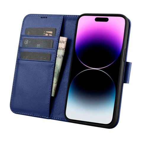 ICarer Wallet Case 2in1 etui iPhone 14 Pro skórzany pokrowiec z klapką Anti-RFID niebieski (WMI14220726-BU) ICarer Wallet Case 2in1 etui iPhone 14 Pro skórzany pokrowiec z klapką Anti-RFID niebieski (WMI14220726-BU)