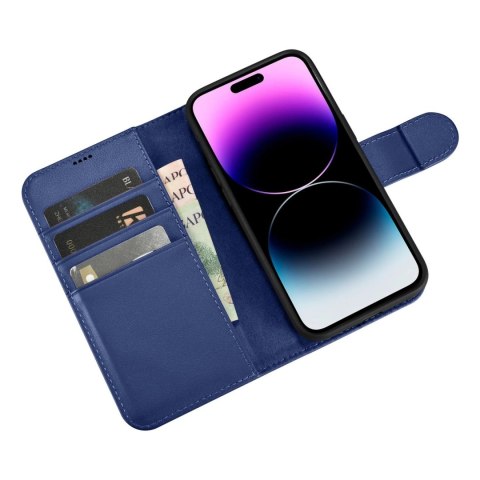 ICarer Wallet Case 2in1 etui iPhone 14 Pro skórzany pokrowiec z klapką Anti-RFID niebieski (WMI14220726-BU) ICarer Wallet Case 2in1 etui iPhone 14 Pro skórzany pokrowiec z klapką Anti-RFID niebieski (WMI14220726-BU)