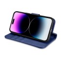 ICarer Wallet Case 2in1 etui iPhone 14 Pro skórzany pokrowiec z klapką Anti-RFID niebieski (WMI14220726-BU)