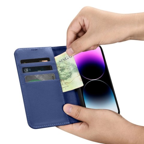 ICarer Wallet Case 2in1 etui iPhone 14 Pro skórzany pokrowiec z klapką Anti-RFID niebieski (WMI14220726-BU) ICarer Wallet Case 2in1 etui iPhone 14 Pro skórzany pokrowiec z klapką Anti-RFID niebieski (WMI14220726-BU)